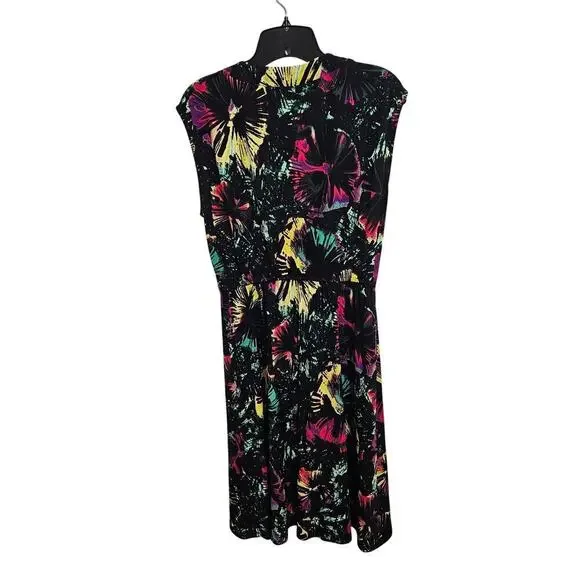 BCBGMaxAzria Sleeveless V-Neck Stretch Colorful Floral Faux Wrap Dress Sz Medium - Picture 2 of 7